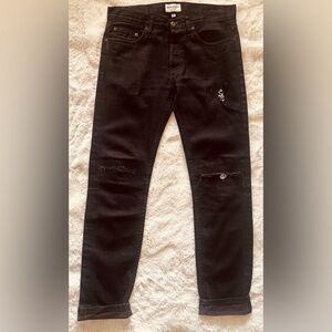 RPM WEST CUSTOM DISTRESSED BLACK SKULL SLIM STRAIGHT DENIM JEANS SIZE 30